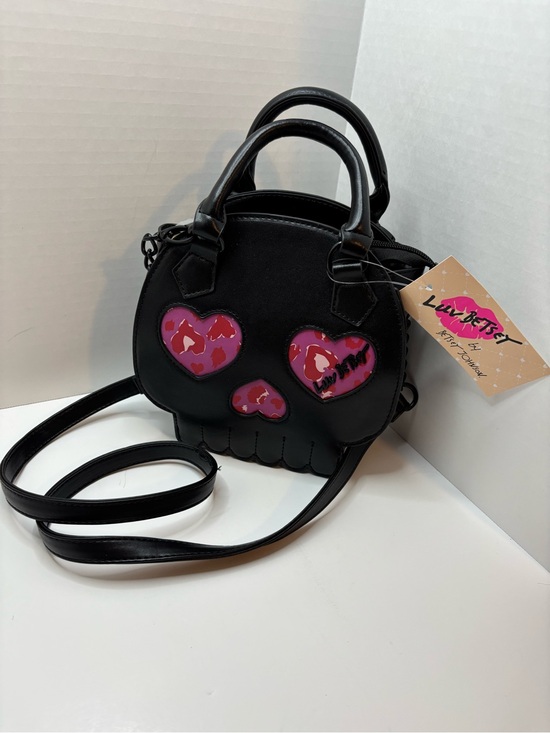 Betsey Johnson Handbags - Luv Betsey Johnson Black Skull Crossbody purse with Pink Heart Accents